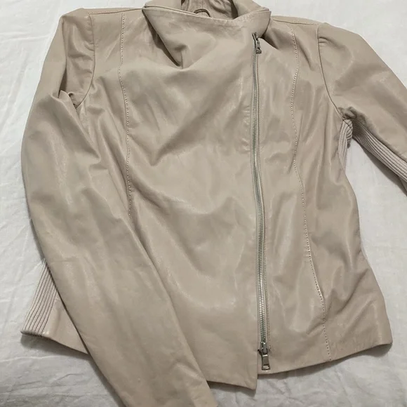 VINCE Leather Scuba Blush Pink Rib Panel Jacket Size Medium
